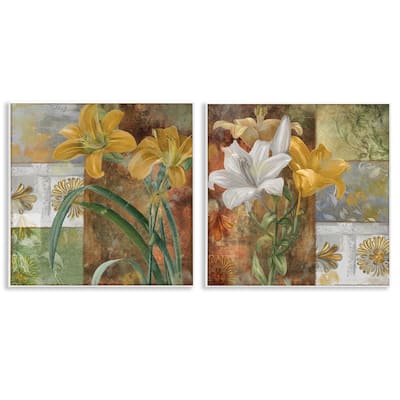 Stupell Lilies & Vintage Tile Patterns Wall Plaque Art Design By Sasha (Set of 2)