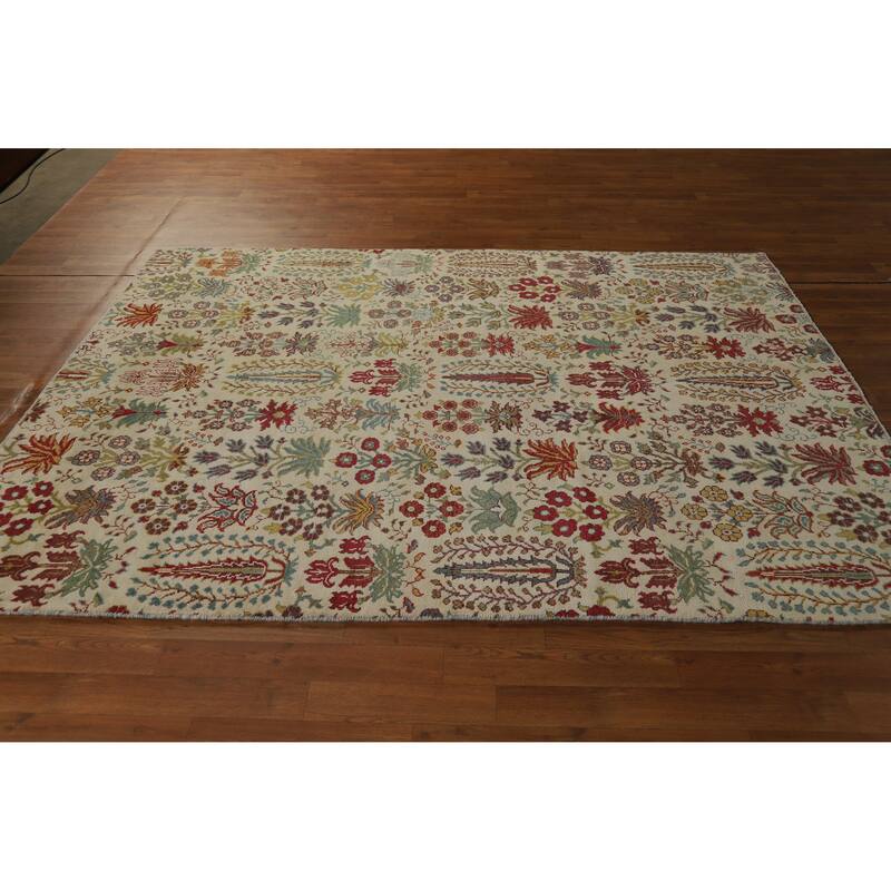 Hand Knotted Oriental 100% Wool Carpet Traditional All-Over Beige & Ivories Ziegler Area Rug - 7' 7'' X 5' 7''