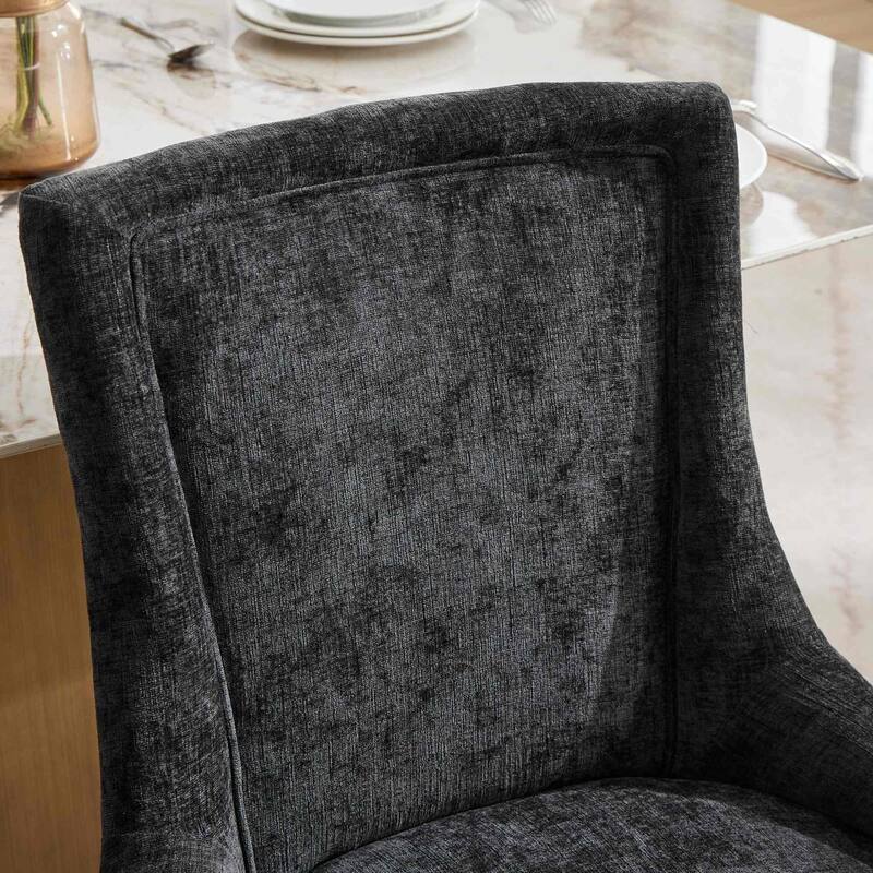 Chenille Dining Chairs with Curved Gold Legs (Set of 2 )