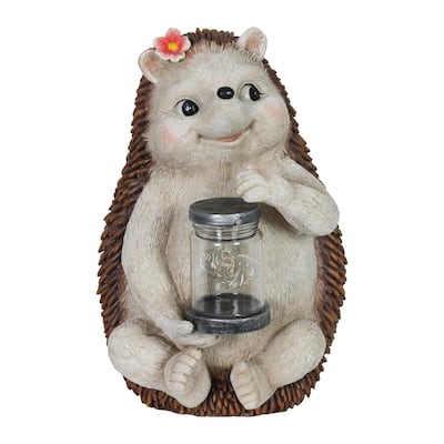 Exhart Solar Hedgehog Garden Statuary with LED Firefly Jar, 10 Inches tall
