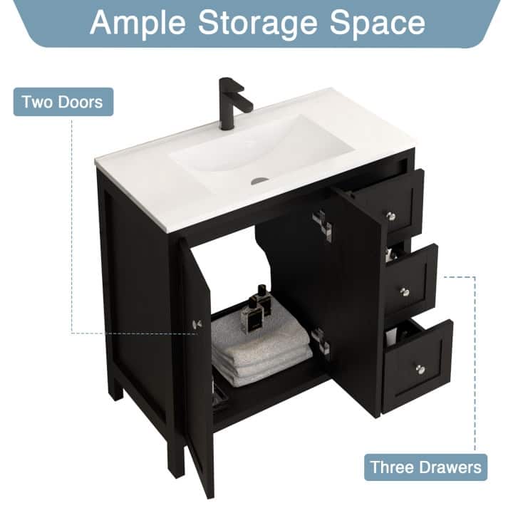 36" Bathroom Vanity Modern Bathroom Cabinet with Basin Top