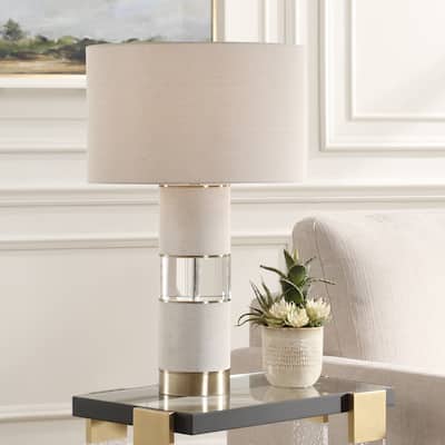 Crystal Table Lamp with Drum Shade - 29"