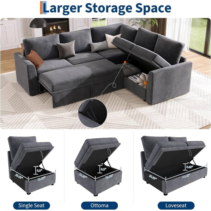 Sectional Sleeper Sofa with Pull Out Bed, Chenille Modular Sectional Sofa L Shaped Couch with Pull Out Couch