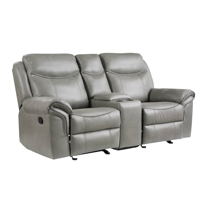 Max 80 Inch Dual Manual Recliner Loveseat, Cupholders, Gray Faux Leather