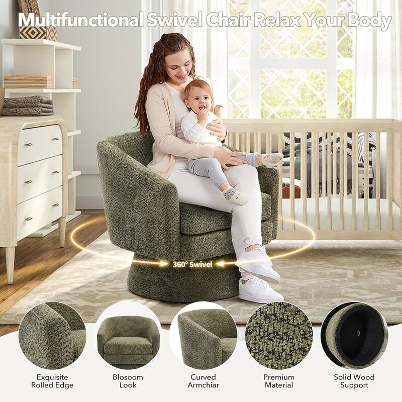 360° Swivel Accent Chair with Arms, Cozy Round Chenille Fabric