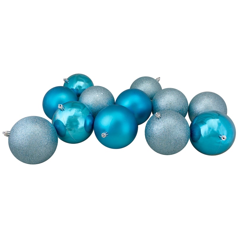 24ct Turquoise Blue Shatterproof 4-Finish Ball Ornaments 2.5"