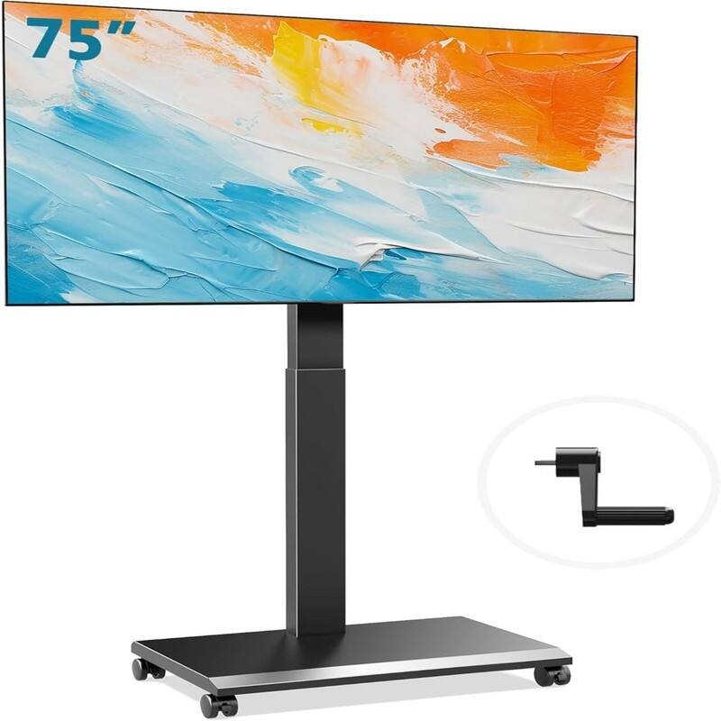 Hand Crank Lift TV Stand with Wheels - Black