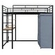 preview thumbnail 28 of 78, Full Size Metal Loft Bed with Workstation Desk, Built-In Shelves, LED Light Strip, Power Outlet & Hanging Wardrobe Storage