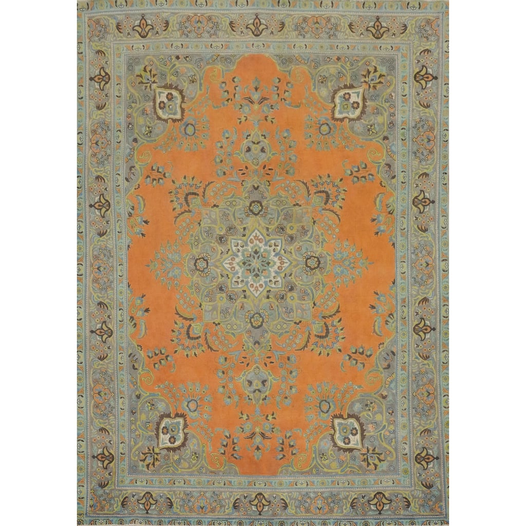 Hand Knotted Oriental 100% Wool Carpet Traditional Floral Oranges & Rust Tabriz Area Rug - 12' 10'' X 9' 10''