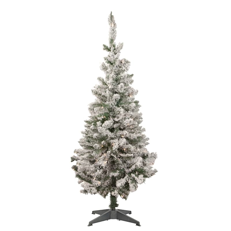 4' Pre-Lit Flocked Pine Slim Artificial Christmas Tree, Clear Lights - 4 Foot