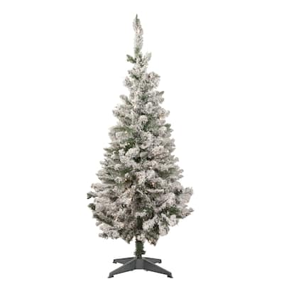 4' Pre-Lit Flocked Pine Slim Artificial Christmas Tree Clear Lights