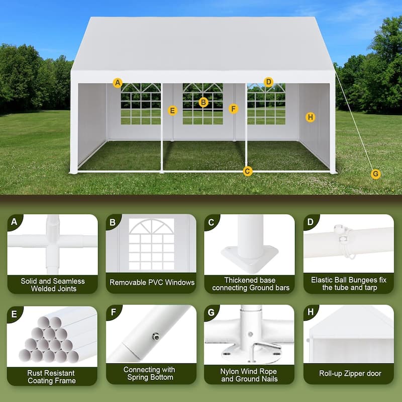 Outdoor Wedding Canopy Tents for Parties with Removable Sidewalls & 3 Storage Bags, Waterproof Gazebo Shelter