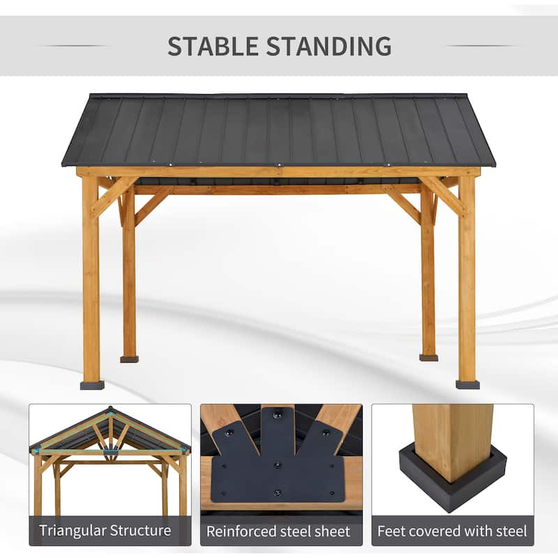 Outsunny 13' x 11' Wood Framed Gazebo, Hardtop Canopy, Steel Roof