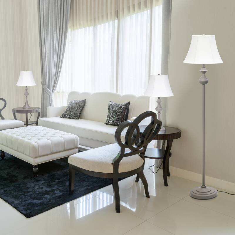 60 in. Gray Finish Table Lamp Set with Beige Shade, 3 Piece Set for Living Room