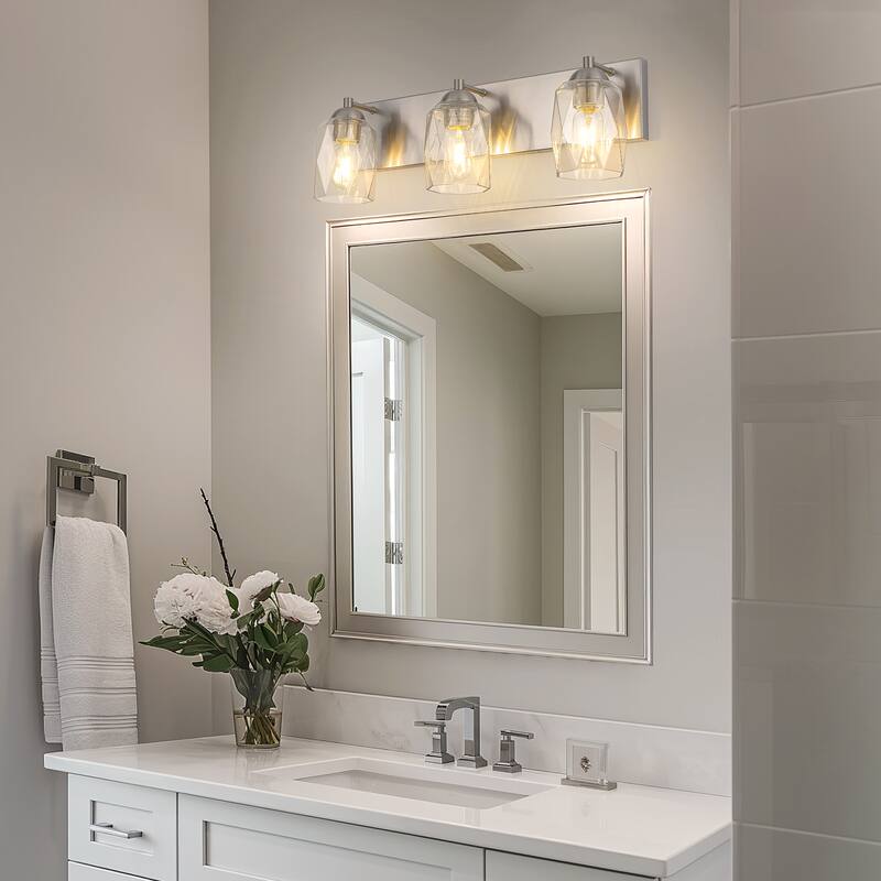 3-Light Brushed Nickel Cylinder Modern Bathroom Vanity Light with Clear Glass Shade,Wall Lamp for Mirror Kitchen Bedroom