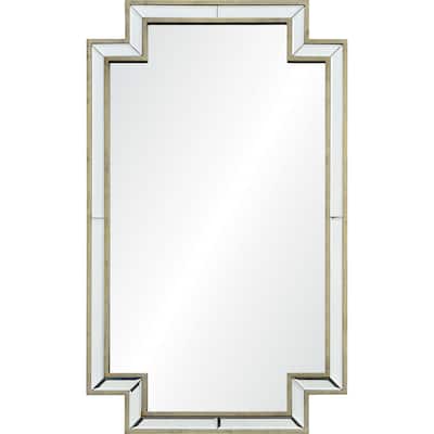 40" Antique Silver Wooden Framed Beveled Rectangular Wall Mirror