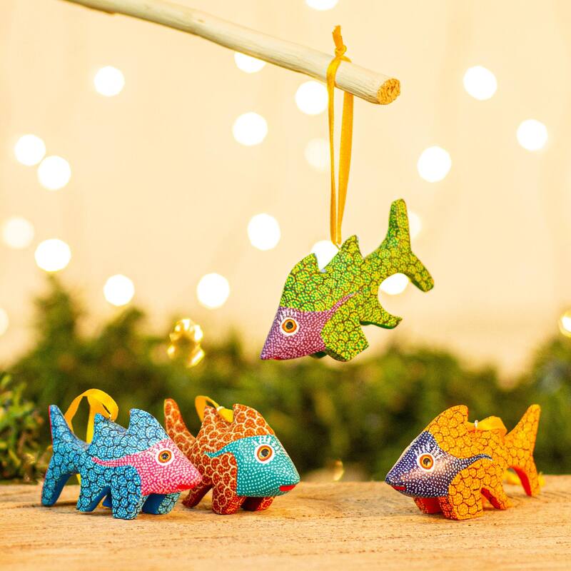 Novica Handmade Walking Fish Wood Alebrije Ornaments (Set Of 4) Bed