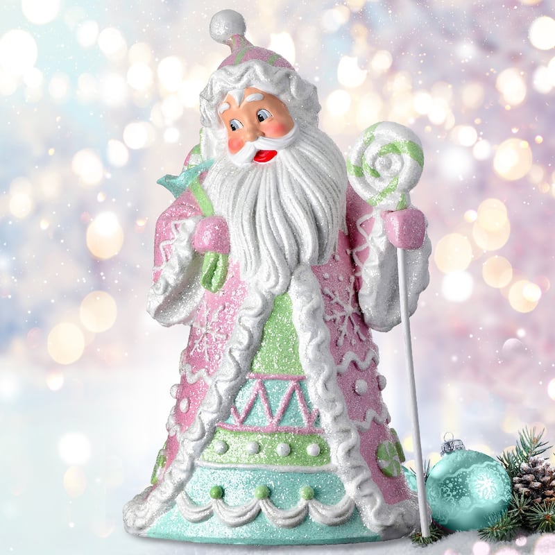 18" Pink and Green Candylicious Santa Christmas Figurine with Lollipop
