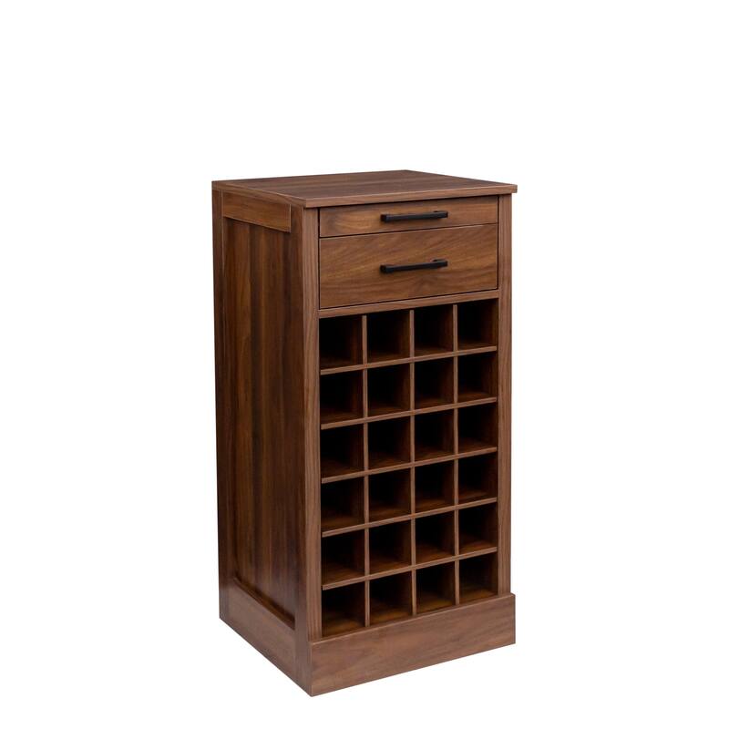 Anmytek Modern Tall Wine Cabinet with 24 Bottle Storage and Drawers Walnut Finish Industrial Bar Furniture