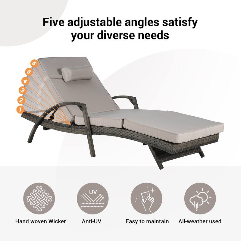 Outdoor Wicker Reclining Lounge Chairs Set of 2 with Cushions – Adjustable, Lawn Chairs for Patio, Poolside, and Garden