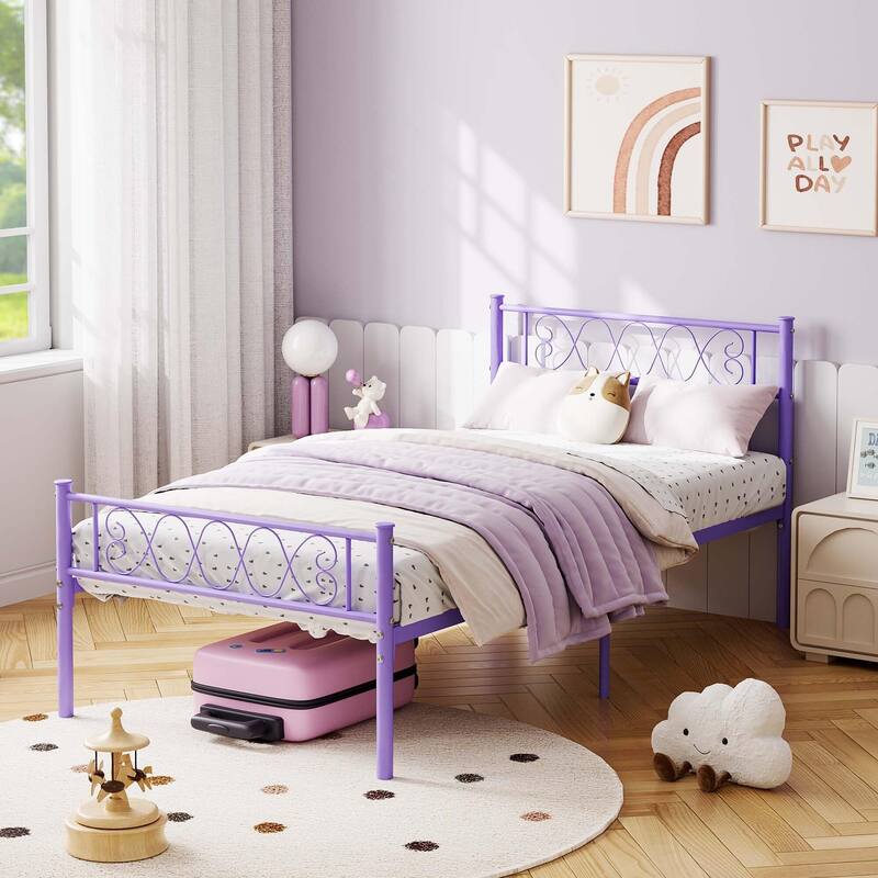 Bed Frame with Headboard and Footboard for Girls and Boys
