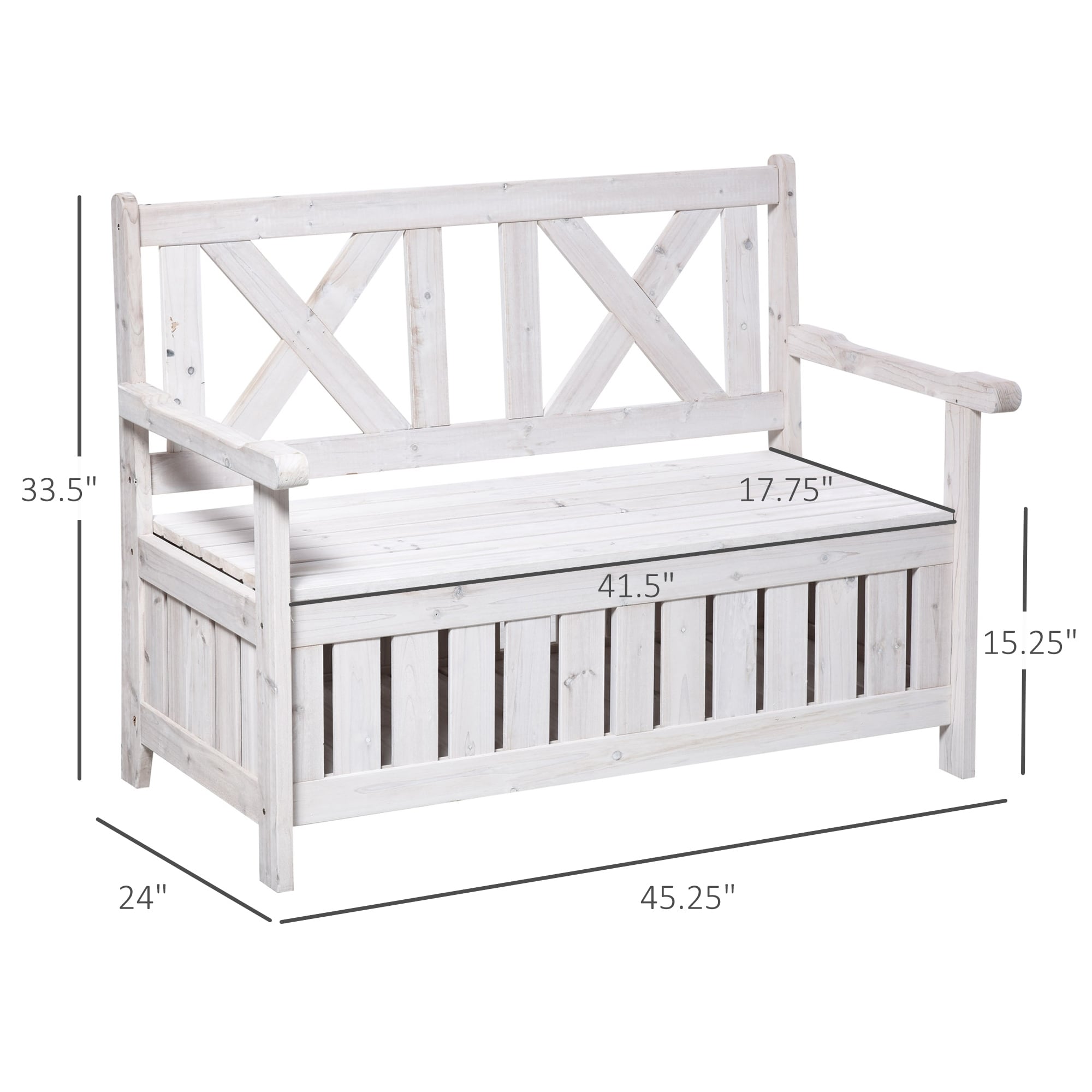 White garden sales storage bench