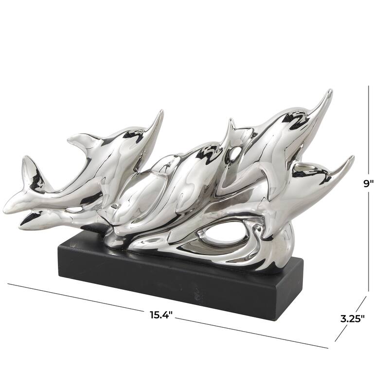Ceramic Animal Decorative Sculpture with Black Block Base - Silver - Roche River Decor