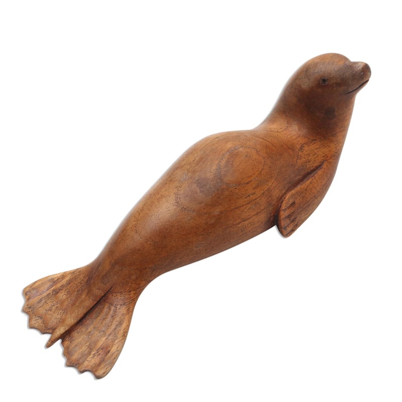 Novica Handmade Dugong Friend Wood Statuette