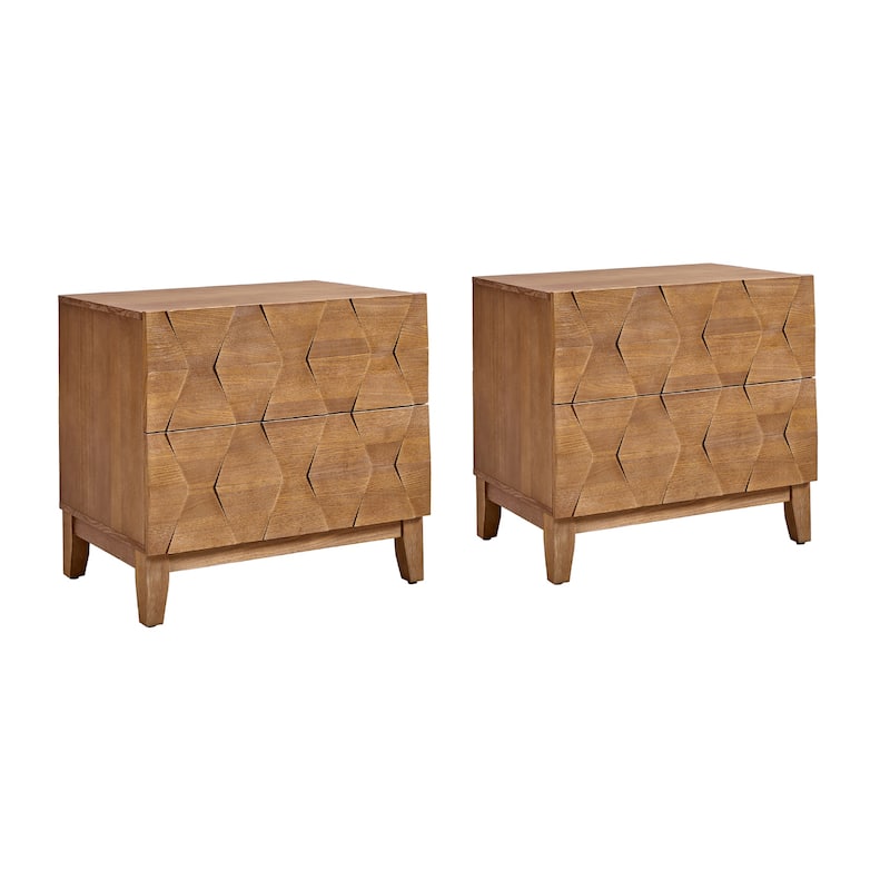 Ethe Mid-Century 2-Drawer Storage End Table with Adjustable Solid Wood legs and Charging Station Set of 2 By HULALA HOME