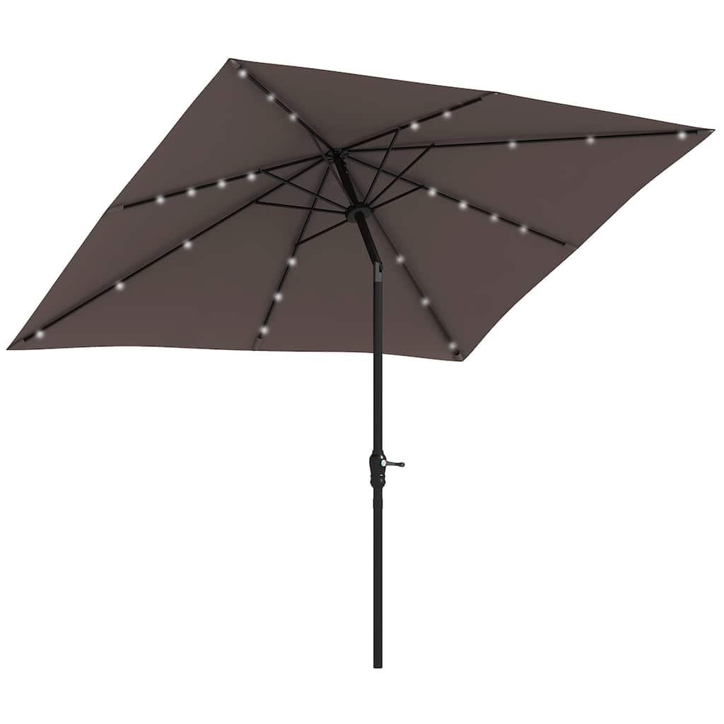 9ft x 7ft Solar LED Patio Umbrella with Tilt & Crank for Outdoor Shade and Lighting