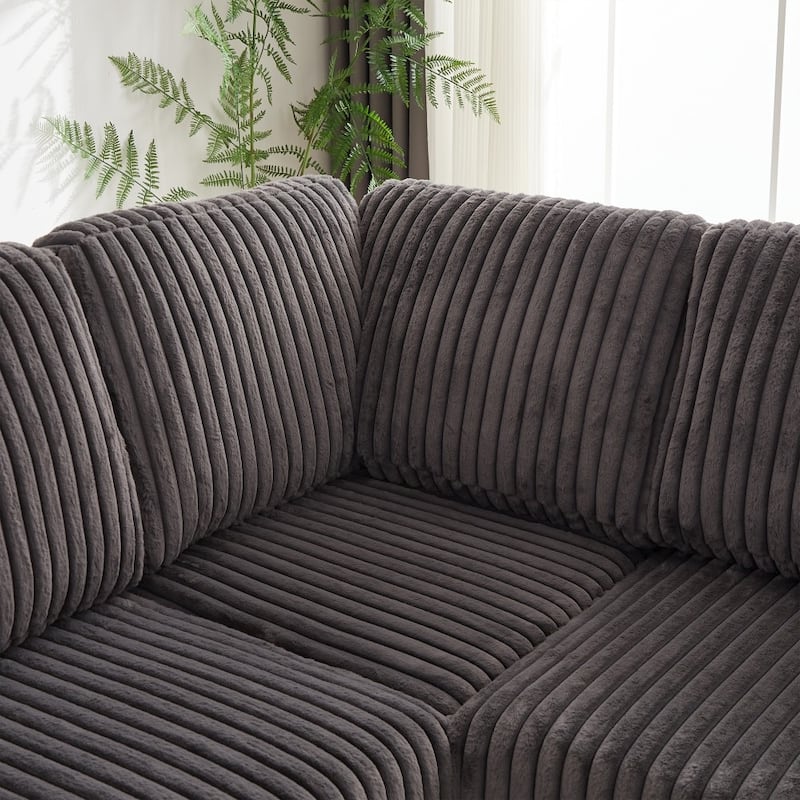 110" Oversized L-Shaped Corduroy Corner Sofa with Two USB Ports and Two Cup-holder