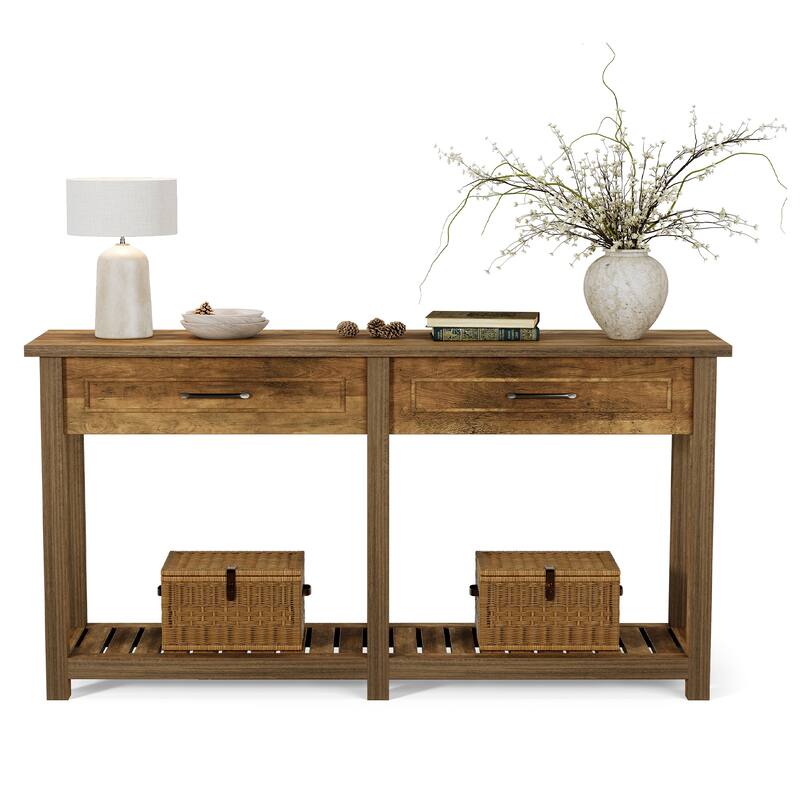 Console Table with Drawers & Storage Shelf, Long Entryway Table, Sofa/Couch Table for Living Room, Hallway, Entrance, Foyer