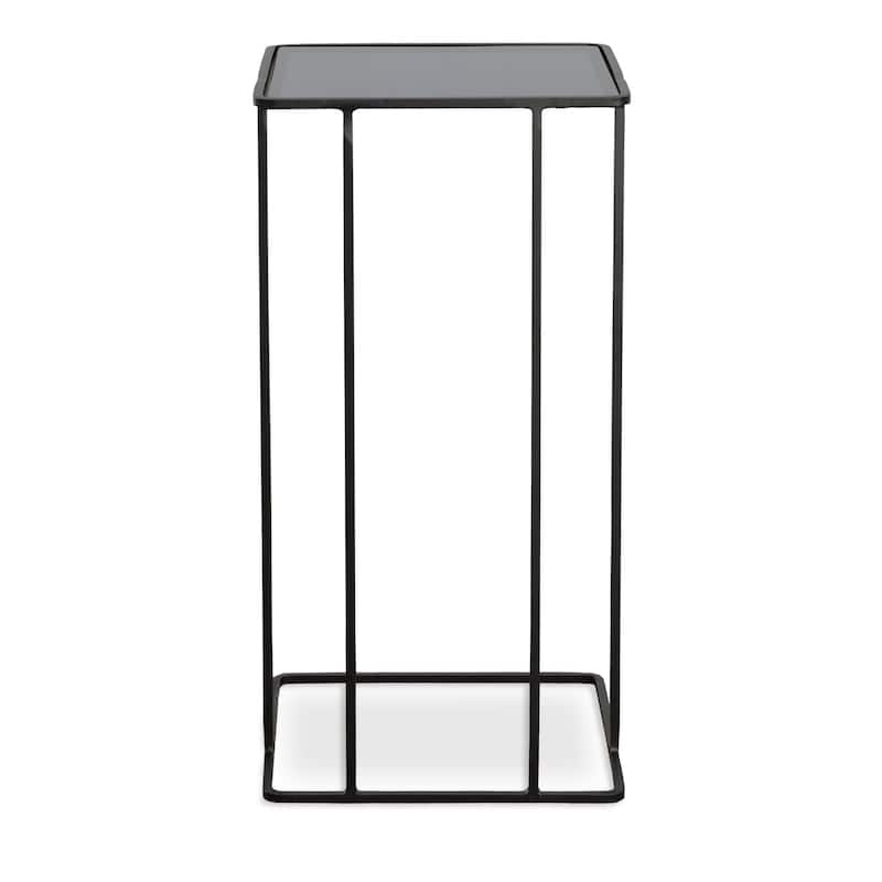 Smoked Glass Top Hand Forged Accent Table - 24" - Black