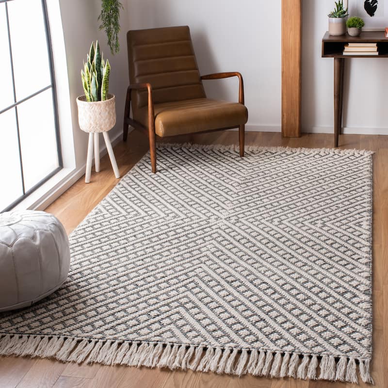 SAFAVIEH Handmade Natura Cannelle Stripe Wool Rug - 2'3" x 4' - Ivory/Black