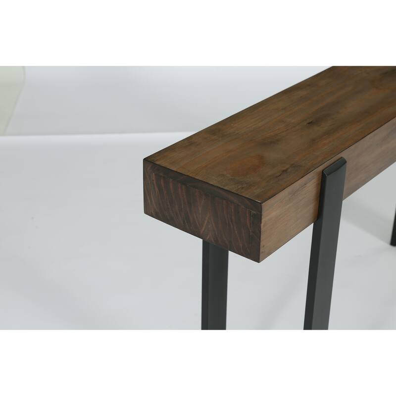 63-Inch Solid Wood Sofa Table Behind the Couch with Metal Support