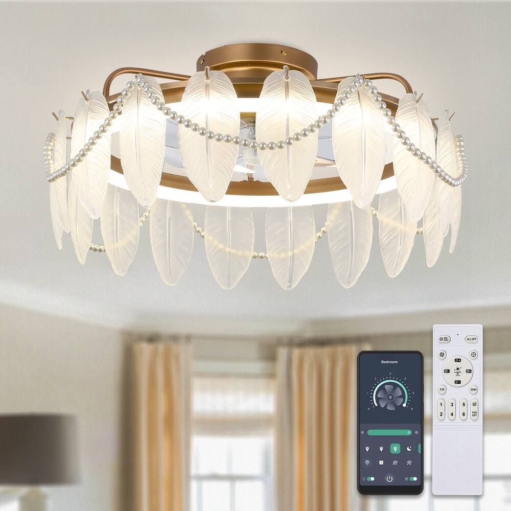 Bella Depot 20" Glam Gold Flush Mount Ceiling Fan 6-Speed with Dimmable Light Remote and APP Control - 19.2inches