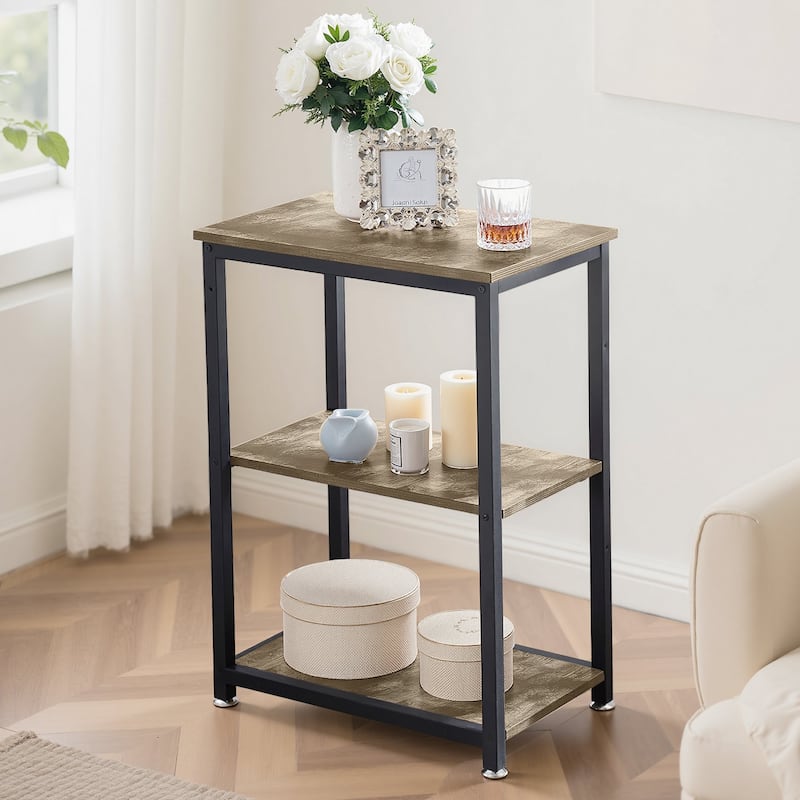 Javlergo Industrial End Side Tables Nightstand with 3-Tier Storage Shelf - Grey