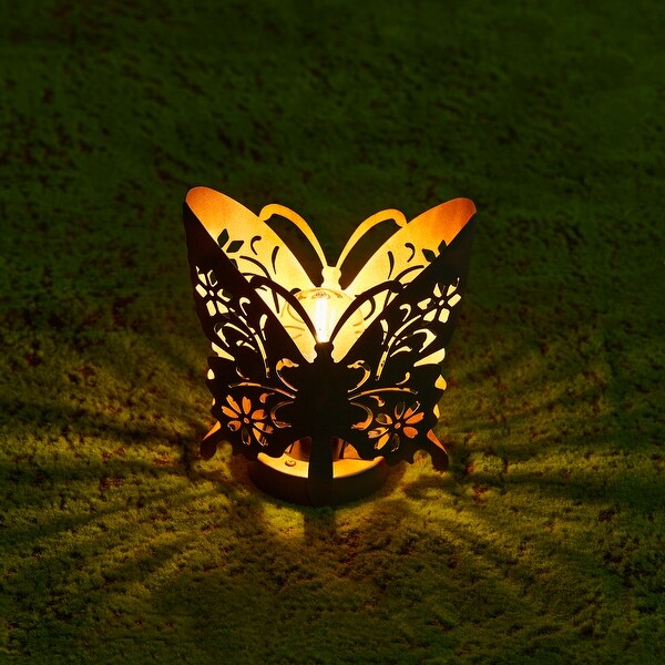 Glitzhome Set of 2 Outdoor Metal Bird/Butterfly Cutout Solar