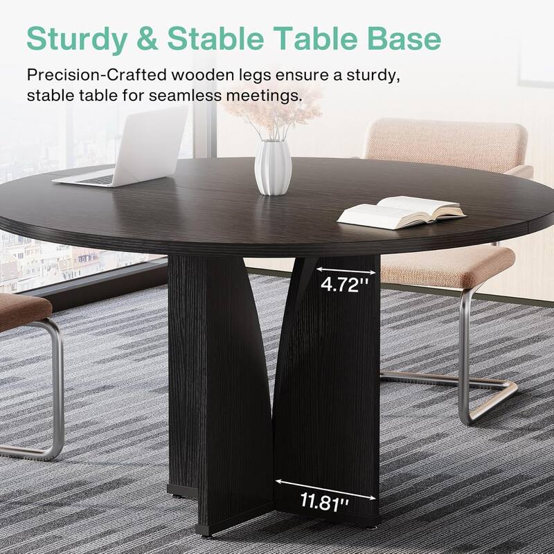 39" Round Conference Table for 4 Modern Wooden Meeting Table with Sturdy Base for Office/Training/Negotiation/Conference Room