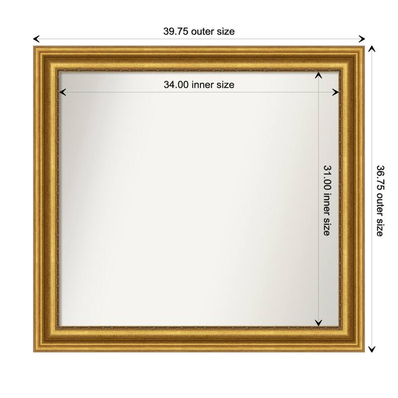 Parlor Gold Framed Non-Beveled Custom Wall Mirror, Bathroom Vanity Mirror - Outer Size: 39.75 x 36.75
