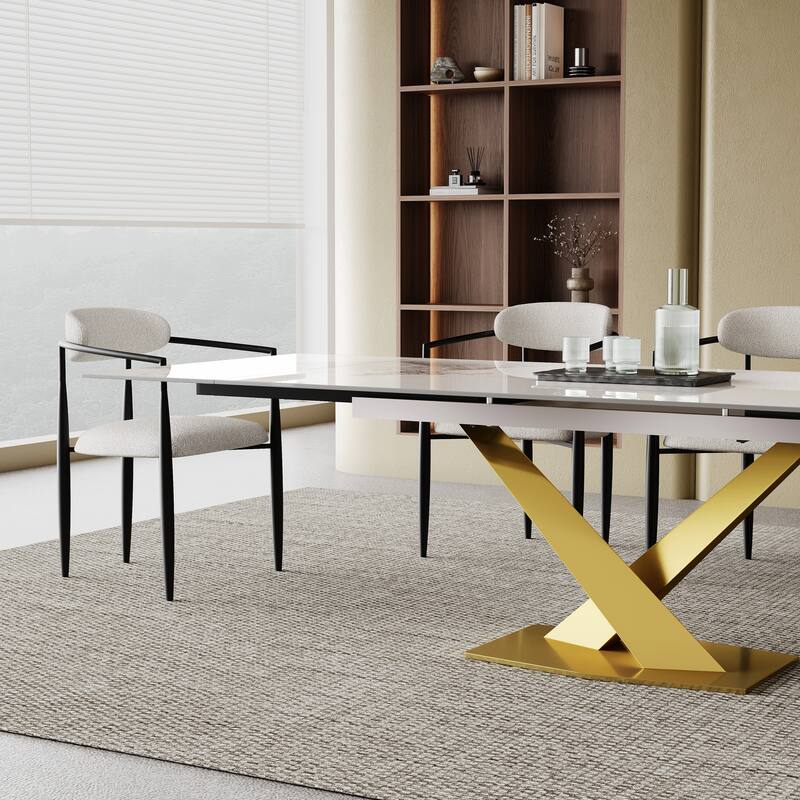 9 - Piece 94.48'' Modern Minimalist Extendable Sintered Stone Top Dining Set with 8 Fabric Chair