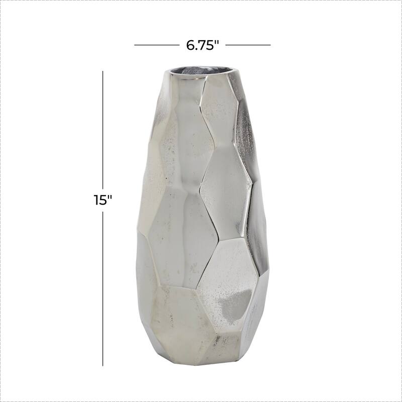 Silver Aluminum Metal Geometric Decorative Vase