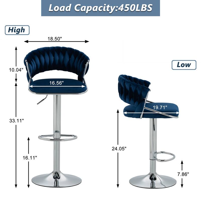 Modern Velvet Counter Bar Stools with Backs(Set of 2)