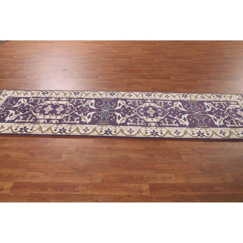 Purple & Ivory Oushak Oriental Runner Rug Hand-Knotted Wool Carpet - 2'6"x 9'9"