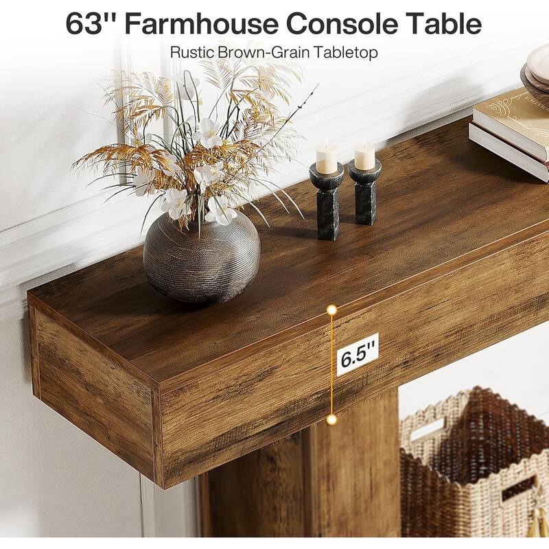 63 Inches Console Table, Farmhouse 2 Tiers Entryway Table, Sofa Table Behind Couch