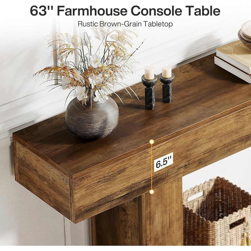 63 Inches Farmhouse Console Table with U-Shaped Base