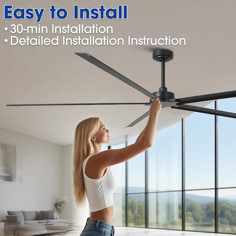 Ceiling Fan 84" Industrial 5-Blade Black IPX4 Outdoor Use