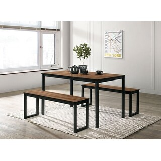 Modern 3 Piece Dining Table Set for 4 with 2 Metal Legs Benches and ...