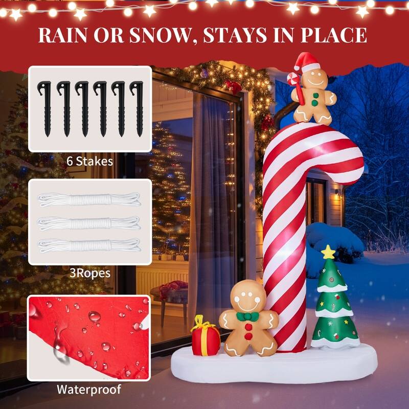 8.2FT Lighted Giant Candy Cane with Gingerbread Men Christmas Inflatable Decoration