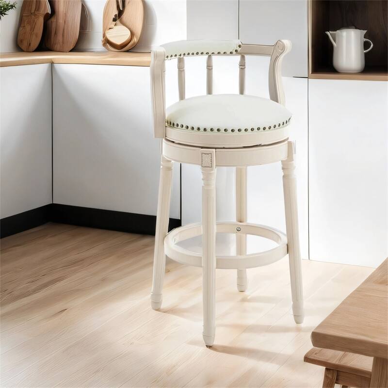 360°Swivel Leather Bar Stools with Wood Frame